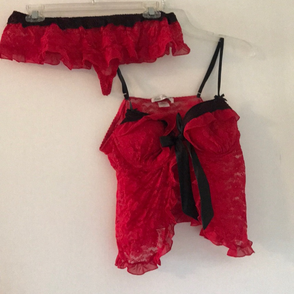 Valentines babydoll set - bustier and ruffle thong